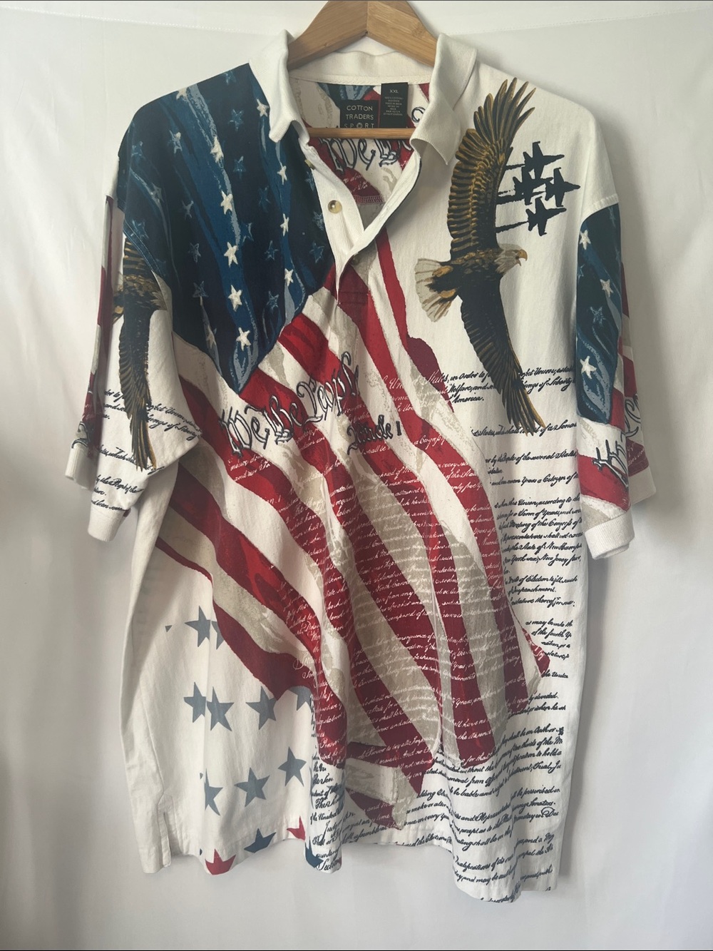 Vintage 90s Cotton Traders Sport Soaring Eagle American Flag Polo Shirt XXL Y2K